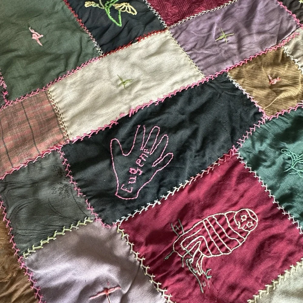Antique‎ 1890s Tattered Crazy Quilt Hand Pieced Embroidered 60